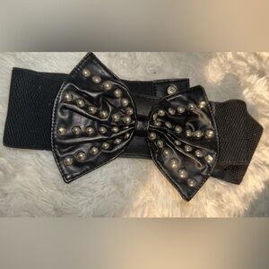 Black Studded Bow Wide Waist Belt - Women Accessories Bundle